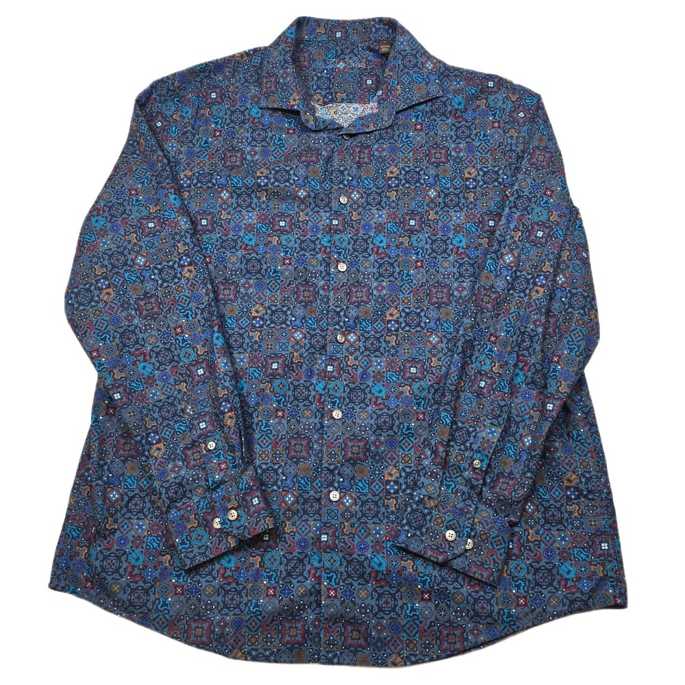 Tasso Elba Geo Design Shirt Mens XL Blue Long Sleeve Button Up Patterned  Casual